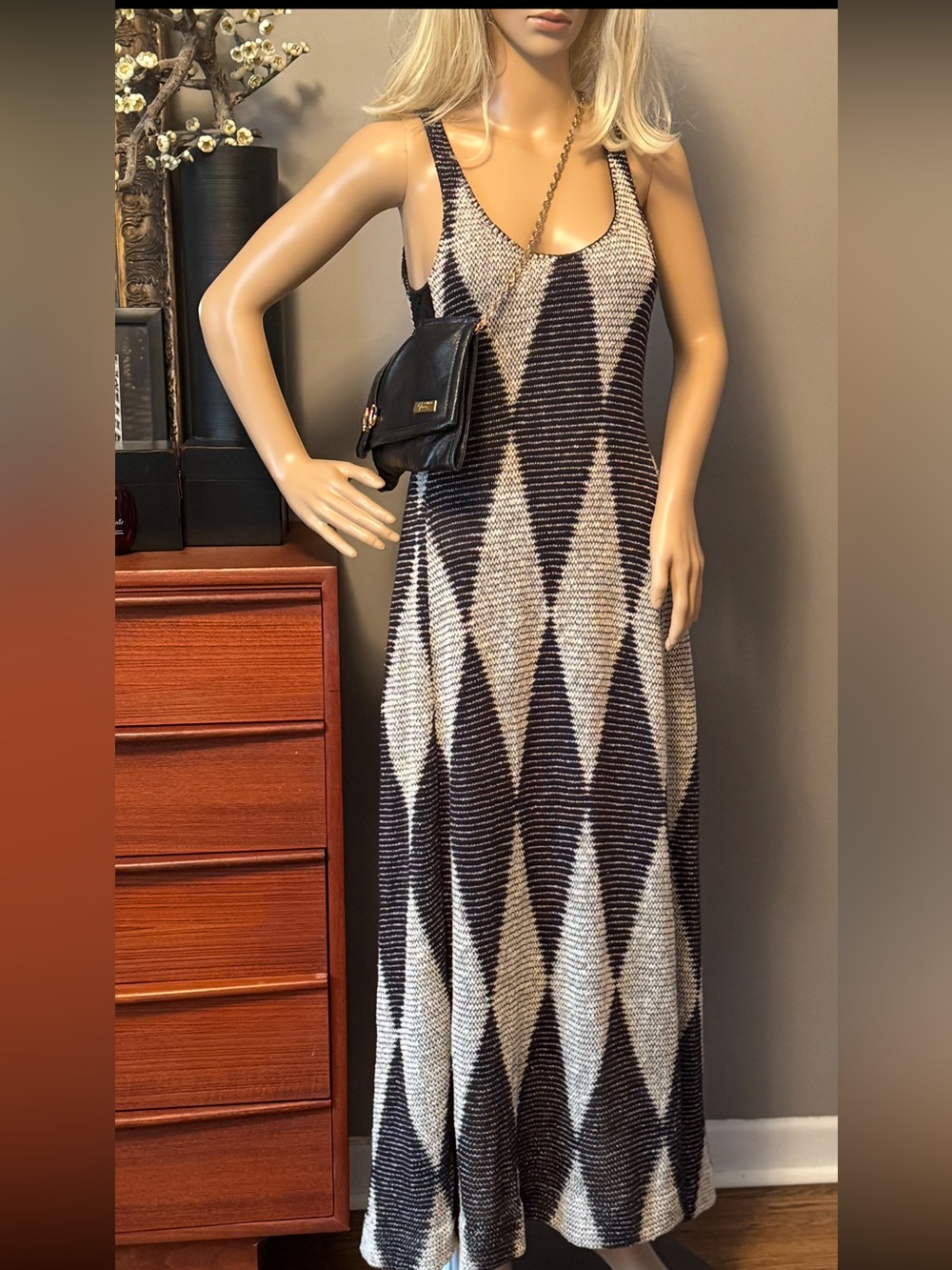 Cecilia Prado Sleeveless Black and Cream Geometric Maxi Dress.